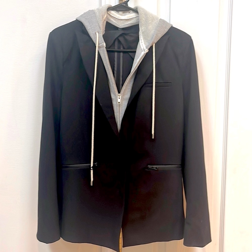 Central Park West Dickie removable Hooded Blazer.